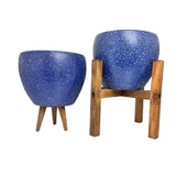 Bitki Tasarımı Lacivert Granit Toprak Saksı Saksılık Salon Çiçeklik İkili Set 3 Ayaklı- 4 Ayaklı- 15 CM thumbnail 2