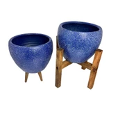 Bitki Tasarımı Lacivert Granit Toprak Saksı Saksılık Salon Çiçeklik İkili Set 3 Ayaklı- 4 Ayaklı- 15 CM thumbnail 7