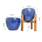 Bitki Tasarımı Lacivert Granit Toprak Saksı Saksılık Salon Çiçeklik İkili Set Ayaksız - 4 Ayaklı- 15 CM - 2