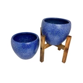Bitki Tasarımı Lacivert Granit Toprak Saksı Saksılık Salon Çiçeklik İkili Set Ayaksız - 4 Ayaklı- 15 CM - 3