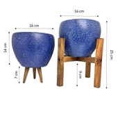 Bitki Tasarımı Lacivert Granit Toprak Saksı Saksılık Salon Çiçeklik İkili Set 3 Ayaklı- 4 Ayaklı- 15 CM thumbnail 3