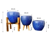 Bitki Tasarımı Lacivert Granit Toprak Saksı Saksılık Salon Çiçeklik Üçlü Set - 15 CM thumbnail 2