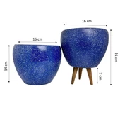 Bitki Tasarımı Lacivert Granit Toprak Saksı Saksılık Salon Çiçeklik İkili Set Ayaksız - 3 Ayaklı- 15 CM - 1