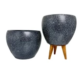 Bitki Tasarımı Gri Granit Toprak Saksı Saksılık Salon Çiçeklik İkili Set Ayaksız - 3 Ayaklı- 15 CM thumbnail 8