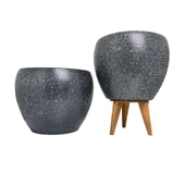 Bitki Tasarımı Gri Granit Toprak Saksı Saksılık Salon Çiçeklik İkili Set Ayaksız - 3 Ayaklı- 15 CM thumbnail 1