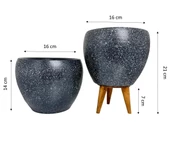 Bitki Tasarımı Gri Granit Toprak Saksı Saksılık Salon Çiçeklik İkili Set Ayaksız - 3 Ayaklı- 15 CM thumbnail 2