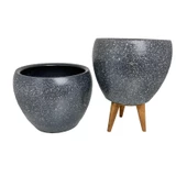 Bitki Tasarımı Gri Granit Toprak Saksı Saksılık Salon Çiçeklik İkili Set Ayaksız - 3 Ayaklı- 15 CM thumbnail 4