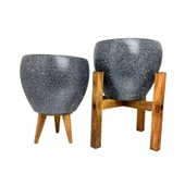 Bitki Tasarımı Gri Granit Toprak Saksı Saksılık Salon Çiçeklik İkili Set 3 Ayaklı- 4 Ayaklı- 15 CM - 2