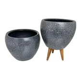 Bitki Tasarımı Gri Granit Toprak Saksı Saksılık Salon Çiçeklik İkili Set Ayaksız - 3 Ayaklı- 15 CM thumbnail 5