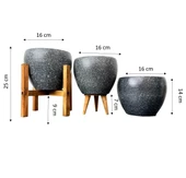 Bitki Tasarımı Gri Granit Toprak Saksı Saksılık Salon Çiçeklik Üçlü Set - 15 CM thumbnail 3