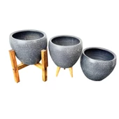 Bitki Tasarımı Gri Granit Toprak Saksı Saksılık Salon Çiçeklik Üçlü Set - 15 CM thumbnail 8