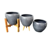 Bitki Tasarımı Gri Granit Toprak Saksı Saksılık Salon Çiçeklik Üçlü Set - 15 CM thumbnail 7