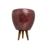 Bitki Tasarımı Bordo Granit Toprak Saksı Saksılık Salon Çiçeklik 3 Ayaklı - 15 CM thumbnail 12