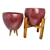 Bitki Tasarımı Bordo Granit Toprak Saksı Saksılık Salon Çiçeklik İkili Set 3 Ayaklı- 4 Ayaklı- 15 CM thumbnail 5