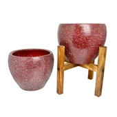Bitki Tasarımı Bordo Granit Toprak Saksı Saksılık Salon Çiçeklik İkili Set Ayaksız - 4 Ayaklı- 15 CM thumbnail 5