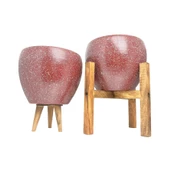 Bitki Tasarımı Bordo Granit Toprak Saksı Saksılık Salon Çiçeklik İkili Set 3 Ayaklı- 4 Ayaklı- 15 CM thumbnail 1