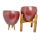 Bitki Tasarımı Bordo Granit Toprak Saksı Saksılık Salon Çiçeklik İkili Set 3 Ayaklı- 4 Ayaklı- 15 CM thumbnail 4