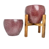 Bitki Tasarımı Bordo Granit Toprak Saksı Saksılık Salon Çiçeklik İkili Set Ayaksız - 4 Ayaklı- 15 CM thumbnail 3