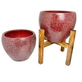 Bitki Tasarımı Bordo Granit Toprak Saksı Saksılık Salon Çiçeklik İkili Set Ayaksız - 4 Ayaklı- 15 CM thumbnail 7