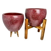 Bitki Tasarımı Bordo Granit Toprak Saksı Saksılık Salon Çiçeklik İkili Set 3 Ayaklı- 4 Ayaklı- 15 CM thumbnail 6