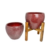 Bitki Tasarımı Bordo Granit Toprak Saksı Saksılık Salon Çiçeklik İkili Set Ayaksız - 4 Ayaklı- 15 CM thumbnail 9