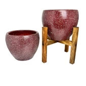 Bitki Tasarımı Bordo Granit Toprak Saksı Saksılık Salon Çiçeklik İkili Set Ayaksız - 4 Ayaklı- 15 CM thumbnail 6