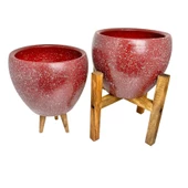 Bitki Tasarımı Bordo Granit Toprak Saksı Saksılık Salon Çiçeklik İkili Set 3 Ayaklı- 4 Ayaklı- 15 CM thumbnail 7