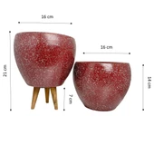 Bitki Tasarımı Bordo Granit Toprak Saksı Saksılık Salon Çiçeklik İkili Set Ayaksız - 3 Ayaklı- 15 CM thumbnail 3