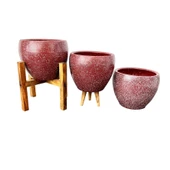 Bitki Tasarımı Bordo Granit Toprak Saksı Saksılık Salon Çiçeklik Üçlü Set - 15 CM - 4