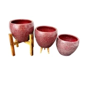 Bitki Tasarımı Bordo Granit Toprak Saksı Saksılık Salon Çiçeklik Üçlü Set - 15 CM - 5
