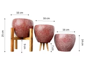 Bitki Tasarımı Bordo Granit Toprak Saksı Saksılık Salon Çiçeklik Üçlü Set - 15 CM - 2