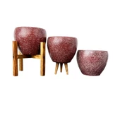 Bitki Tasarımı Bordo Granit Toprak Saksı Saksılık Salon Çiçeklik Üçlü Set - 15 CM - 1