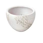 Bitki Tasarımı Beyaz Üzeri Gold Mermer Efektli Toprak Saksı Saksılık Salon Çiçeklik - 15 Cm - 3