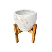 Bitki Tasarımı Beyaz Üzeri Gold Mermer Efektli Toprak Saksı Saksılık Salon Çiçeklik 4 Ayaklı - 15 Cm - 3