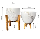 Bitki Tasarımı Beyaz Üzeri Gold Mermer Efektli Toprak Saksı Saksılık Salon Çiçeklik İkili Set 3 Ayaklı- 4 Ayaklı- 15 Cm thumbnail 2