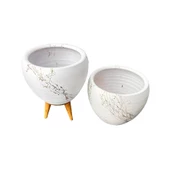 Bitki Tasarımı Beyaz Üzeri Gold Mermer Efektli Toprak Saksı Saksılık Salon Çiçeklik İkili Set Ayaksız - 3 Ayaklı- 15 Cm thumbnail 7