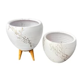 Bitki Tasarımı Beyaz Üzeri Gold Mermer Efektli Toprak Saksı Saksılık Salon Çiçeklik İkili Set Ayaksız - 3 Ayaklı- 15 Cm thumbnail 6