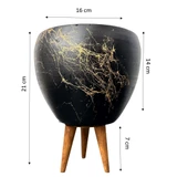 Bitki Tasarımı Siyah Üzeri Gold Mermer Efektli Toprak Saksı Saksılık Salon Çiçeklik 3 Ayaklı - 15 Cm thumbnail 2
