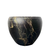 Bitki Tasarımı Siyah Üzeri Gold Mermer Efektli Toprak Saksı Saksılık Salon Çiçeklik - 15 Cm - 1