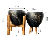 Bitki Tasarımı Siyah Üzeri Gold Mermer Efektli Toprak Saksı Saksılık Salon Çiçeklik İkili Set 3 Ayaklı- 4 Ayaklı- 15 Cm thumbnail 2