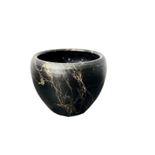 Bitki Tasarımı Siyah Üzeri Gold Mermer Efektli Toprak Saksı Saksılık Salon Çiçeklik - 15 Cm - 5