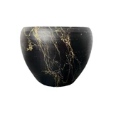 Bitki Tasarımı Siyah Üzeri Gold Mermer Efektli Toprak Saksı Saksılık Salon Çiçeklik - 15 Cm - 4