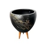 Bitki Tasarımı Siyah Üzeri Gold Mermer Efektli Toprak Saksı Saksılık Salon Çiçeklik 3 Ayaklı - 15 Cm thumbnail 6