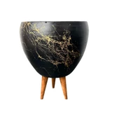 Bitki Tasarımı Siyah Üzeri Gold Mermer Efektli Toprak Saksı Saksılık Salon Çiçeklik 3 Ayaklı - 15 Cm thumbnail 4