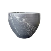 Bitki Tasarımı Gri Üzeri Beyaz Mermer Efektli Toprak Saksı Saksılık Salon Çiçeklik - 15 Cm thumbnail 4