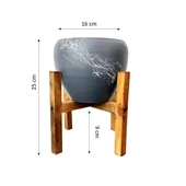 Bitki Tasarımı Gri Üzeri Beyaz Mermer Efektli Toprak Saksı Saksılık Salon Çiçeklik 4 Ayaklı - 15 Cm - 2