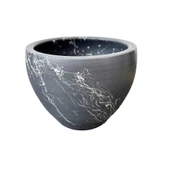 Bitki Tasarımı Gri Üzeri Beyaz Mermer Efektli Toprak Saksı Saksılık Salon Çiçeklik - 15 Cm thumbnail 5