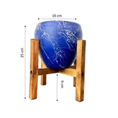 Bitki Tasarımı Lacivert Üzeri Beyaz Mermer Efektli Toprak Saksı Saksılık Salon Çiçeklik 4 Ayaklı - 15 Cm thumbnail 2