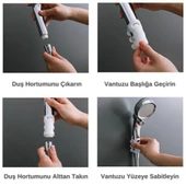 2 Adet 7 Vantuzlu Güçlü Banyo Duş Başlığı Tutacağı Silikon Aparat - 3