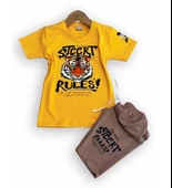 Triliya-Erkek Çocuk Kaplan Baskılı Likralı Tişört & Kapri Takımı - Modern ve Şık - 10